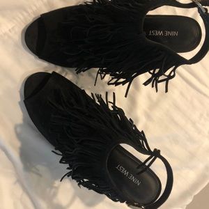 Nine West fringe open toe booties